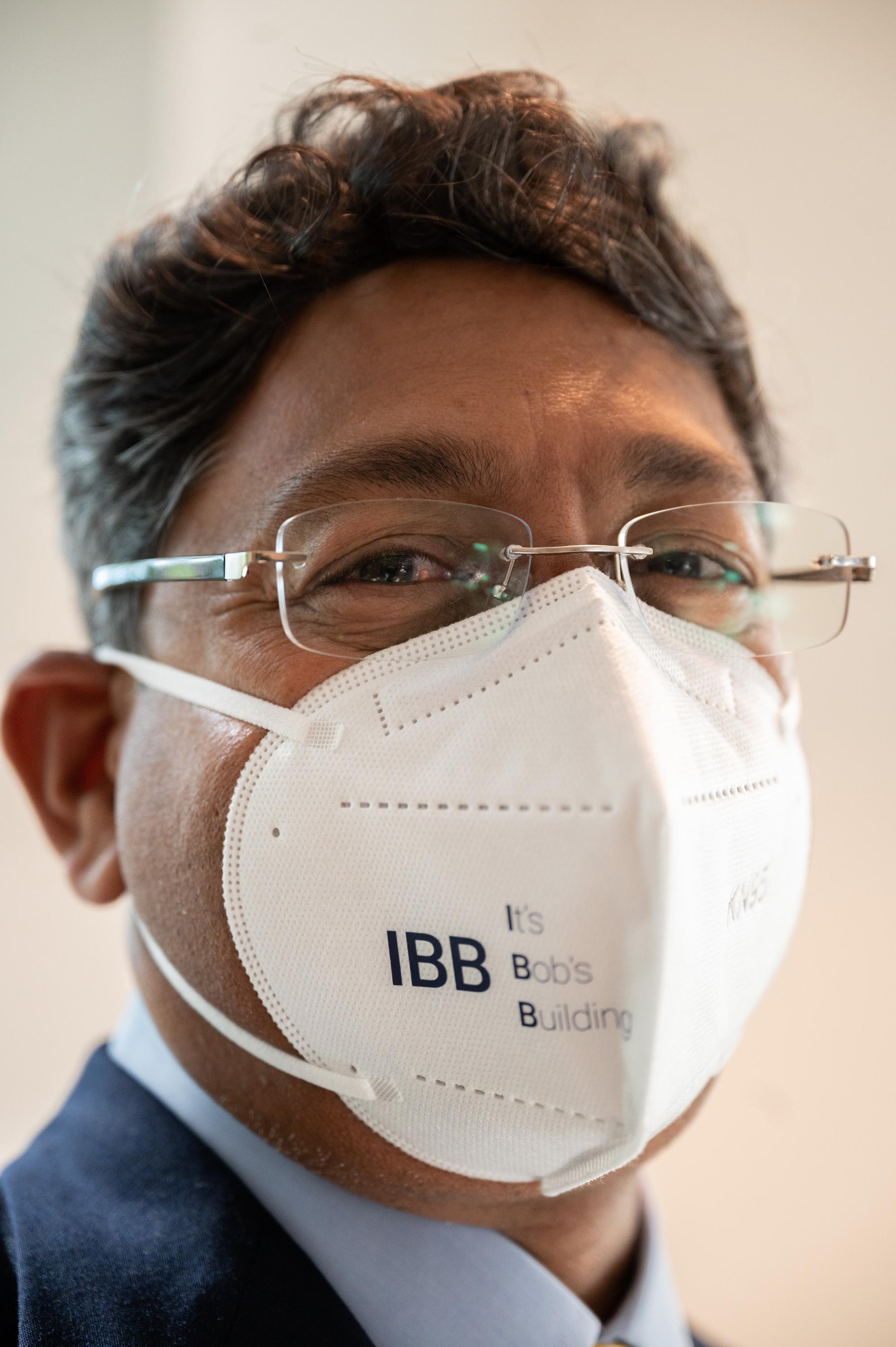 Emory provost and former chair of the Wallace H. Coulter Department of Biomedical Engineering Ravi Bellamkonda wears a mask that states plainly what everyone has been thinking for years: IBB stands for 'It's Bob's Building.' Emory provost and former chair of the Wallace H. Coulter Department of Biomedical Engineering Ravi Bellamkonda wears a mask that states plainly what everyone has been thinking for years: IBB stands for 'It's Bob's Building.'