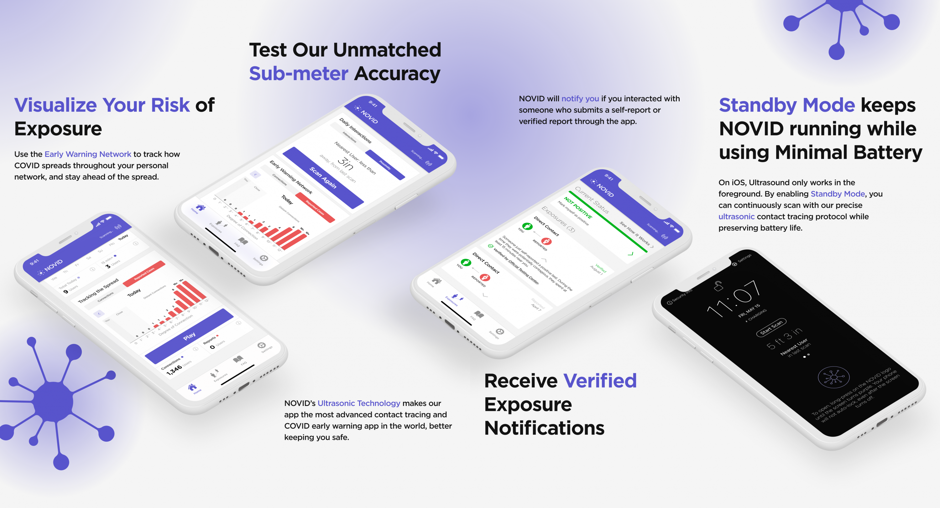 Product information on the NOVID exposure notification app explains the features of the software. Product information on the NOVID exposure notification app explains the features of the software.